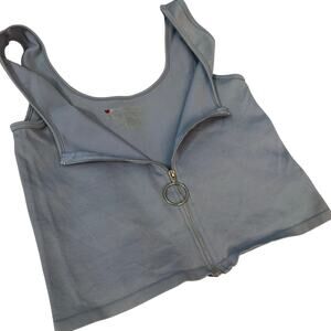 Bella Seamless Ribbed Zip Front Tank Top Ring Pull Blue M/L Y2K